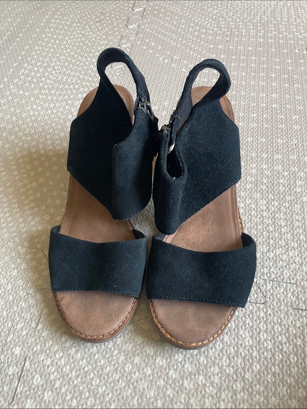 TOMS Black Suede Open-Toe Block Heel Sandals - Picture 2 of 8